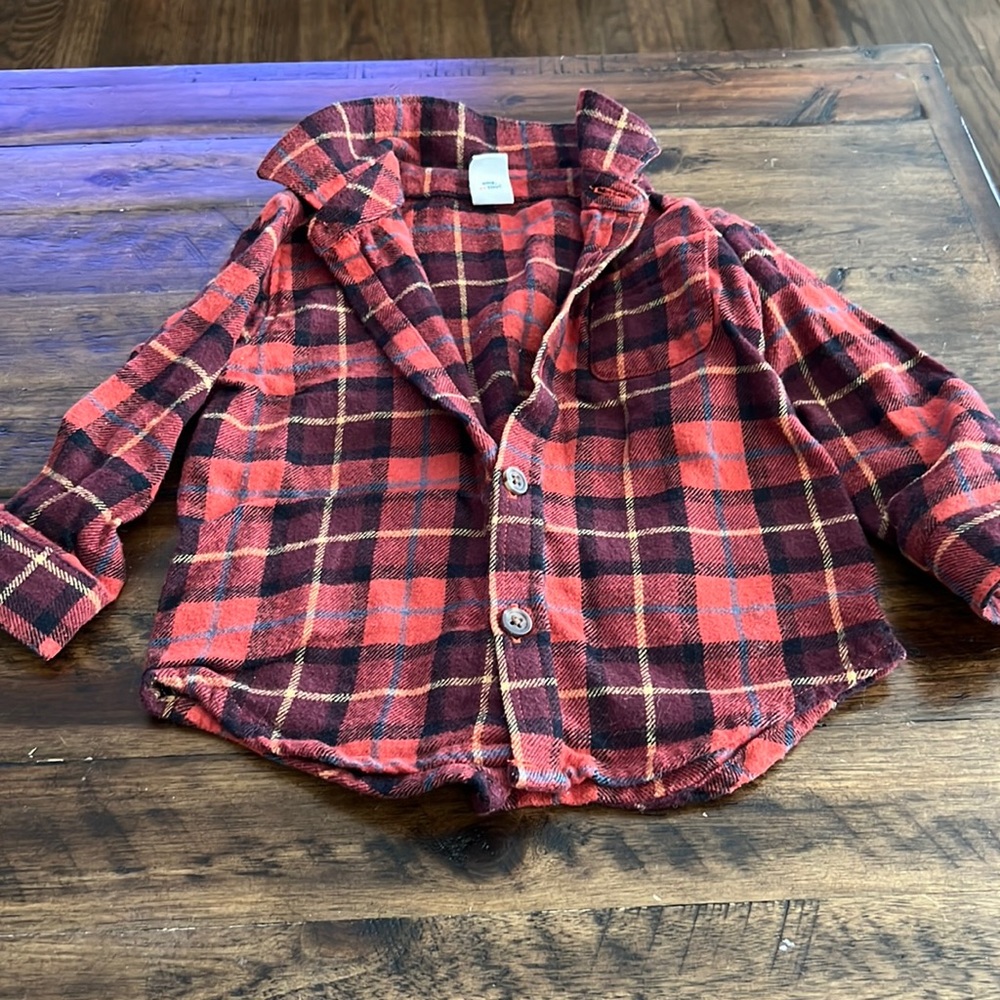 6-12M Flannel Button Down - Rust & Burgundy